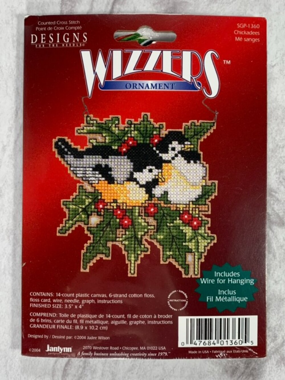 NEW Janlynn Wizzers Chickadees Christmas Cross Stitch Ornament Kit Vintage